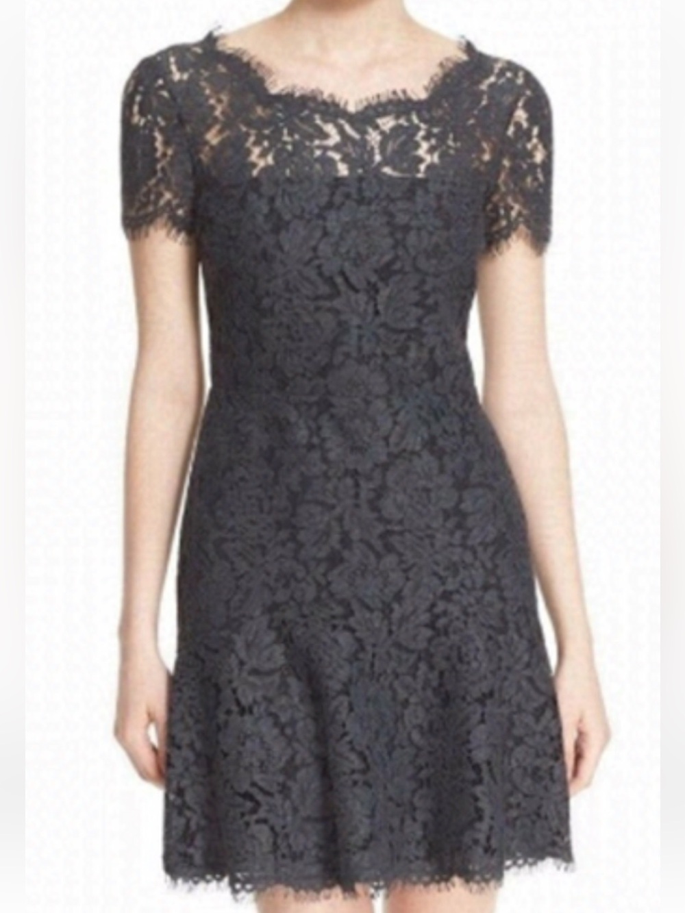 Diane von Furstenberg Lace Overlay Dress in Grey